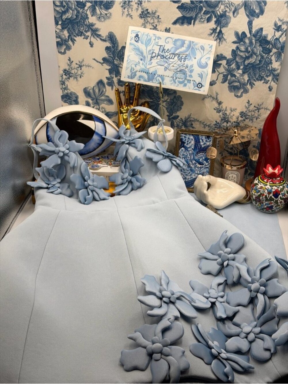 🆕 BRONX & BANCO 🧿 NWOT Emma 3D Floral Mini Dress, Pastel Blue - Sz XS US 2 - Picture 11 of 14